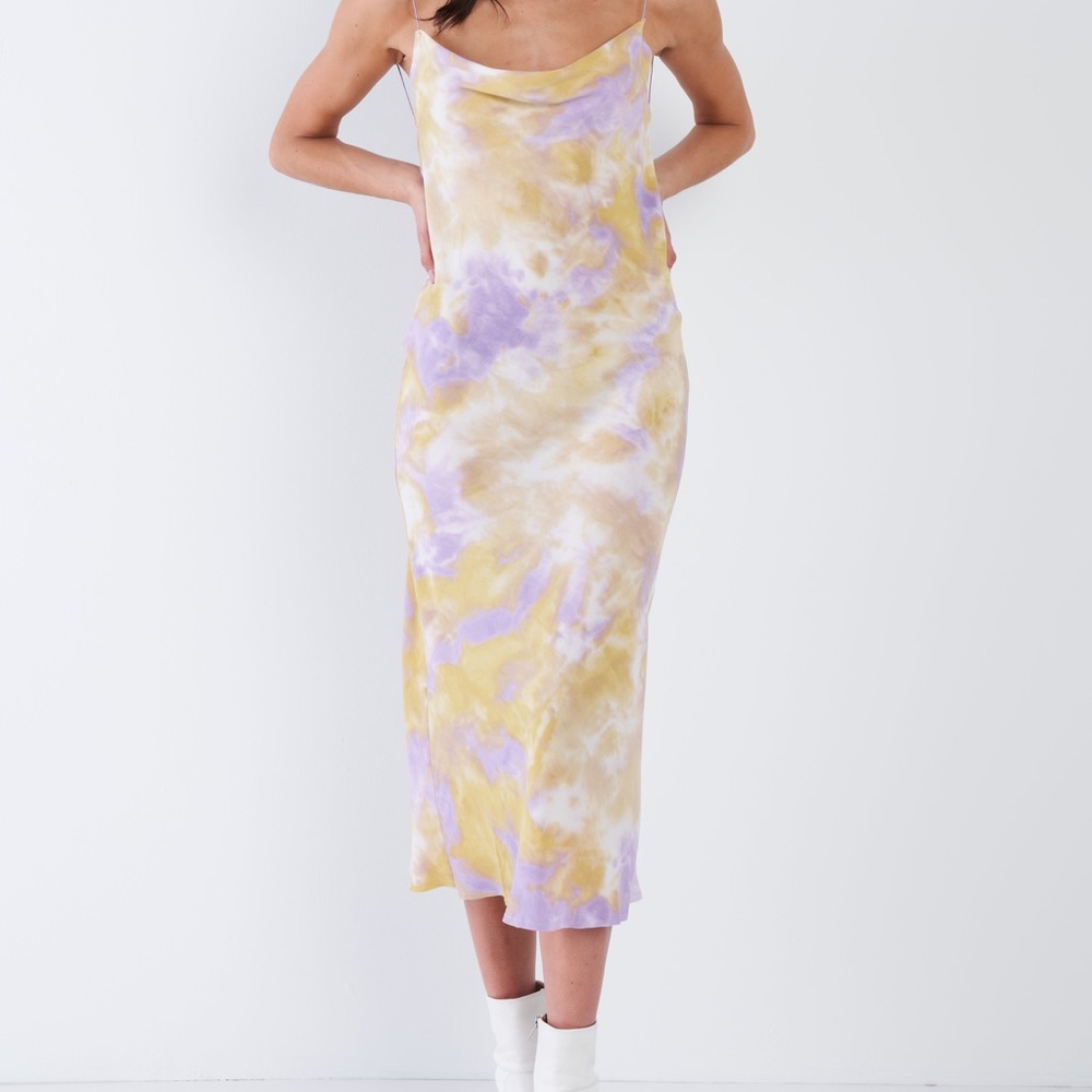 Lavender & Yellow Tie Dye Cowl Neck Midi Dress
